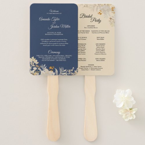 Dusty Blue Autumn Boho Wedding Program Hand Fan