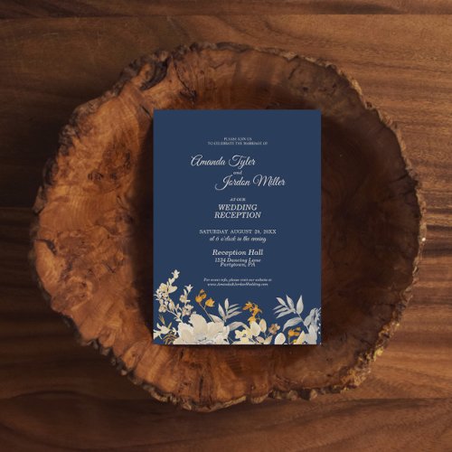 Dusty Blue Autumn Boho Wedding Reception Invitation