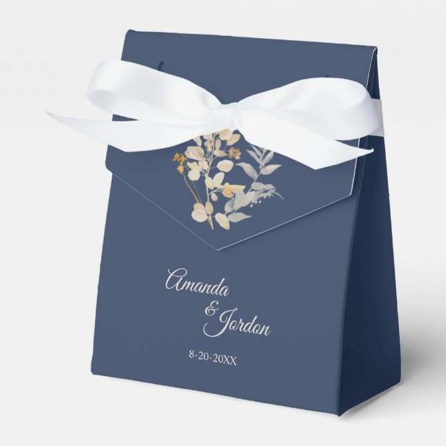 Dusty Blue Autumn Boho Wedding Tent Favor Box (Front Side)