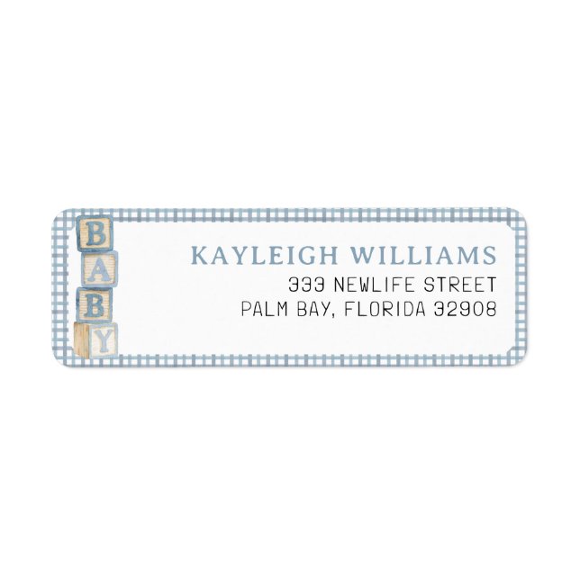 Dusty Blue Baby Blocks Return Address Label (Front)