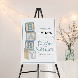 Dusty Blue Baby Blocks Welcome Baby Shower Sign