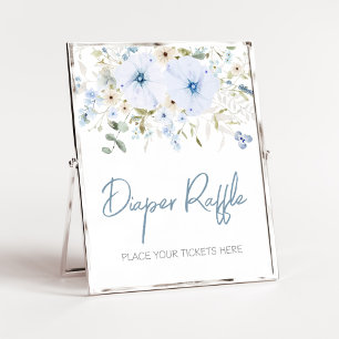 Dusty Blue Baby Bloom Baby Shower Diaper Raffle Poster