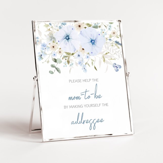Dusty Blue Baby Bloom Baby Shower Envelope Station Poster (Boy Spring Flowers Baby Shower Envelope Station Sign)