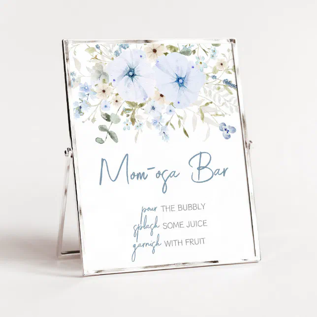 Dusty Blue Baby Bloom Baby Shower Mom Osa Bar Poster | Zazzle