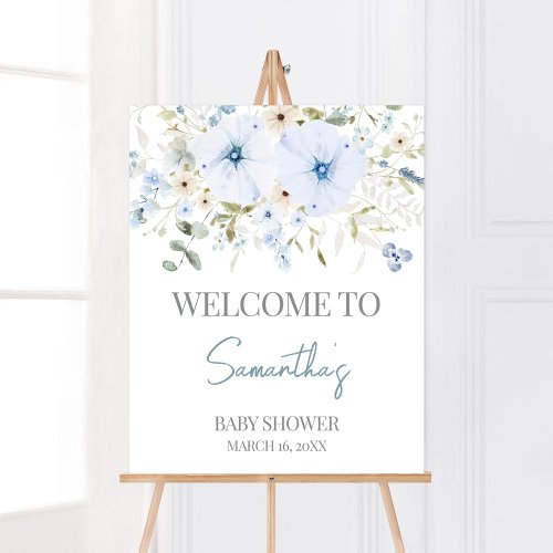 Dusty Blue Baby Bloom Baby Shower Welcome Poster