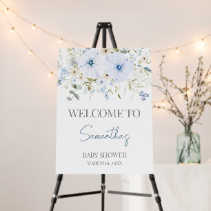 Dusty Blue Baby Bloom Baby Shower Welcome Sign