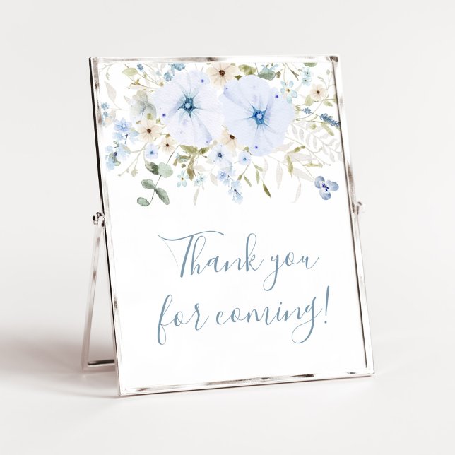 Dusty Blue Baby Bloom Thank you for Coming Poster (Boy Spring Flowers Baby Shower Thank you for Coming Sign)