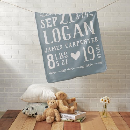 Dusty Blue Baby Boy Birth Stats  Editable Colors Baby Blanket