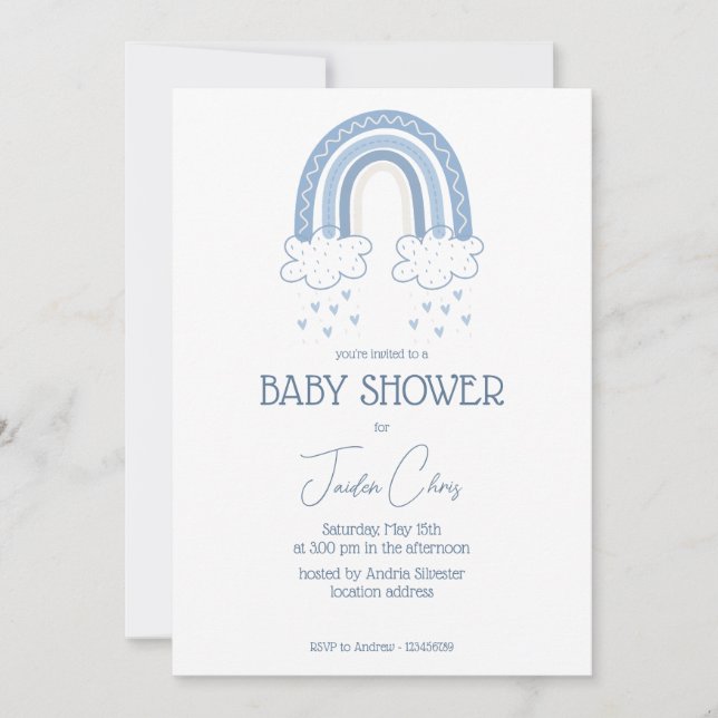 Dusty Blue Baby Boy Boho Style Baby Shower  Invitation (Front)