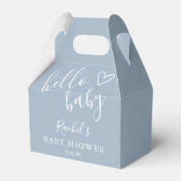 Dusty Blue Baby Boy Cute Heart Hello Baby Shower Favor Boxes