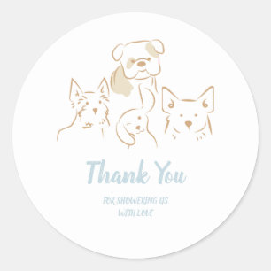 Dusty Blue Baby Boy Cute Puppy Baby Shower Classic Round Sticker