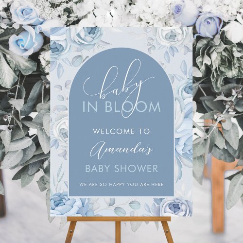 Dusty Blue Baby In Bloom Baby Shower Welcome Foam Board