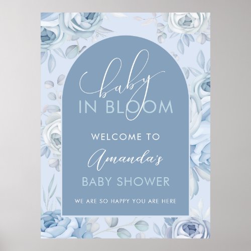 Dusty Blue Baby In Bloom Baby Shower Welcome Poster