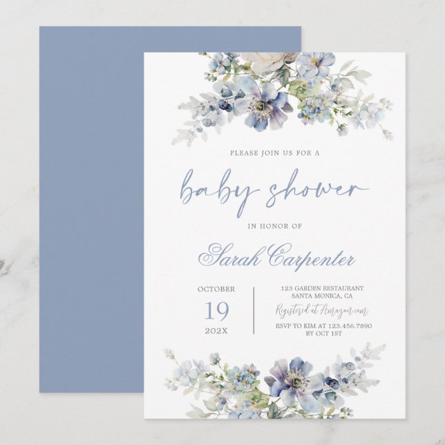 Dusty Blue Baby Shower Boy Invitation (Front/Back)