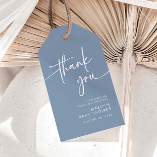 Dusty Blue Baby Shower Favor Tag Thank You Modern