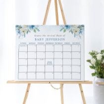 Dusty Blue Baby Shower Guess Due Date Calendar Poster