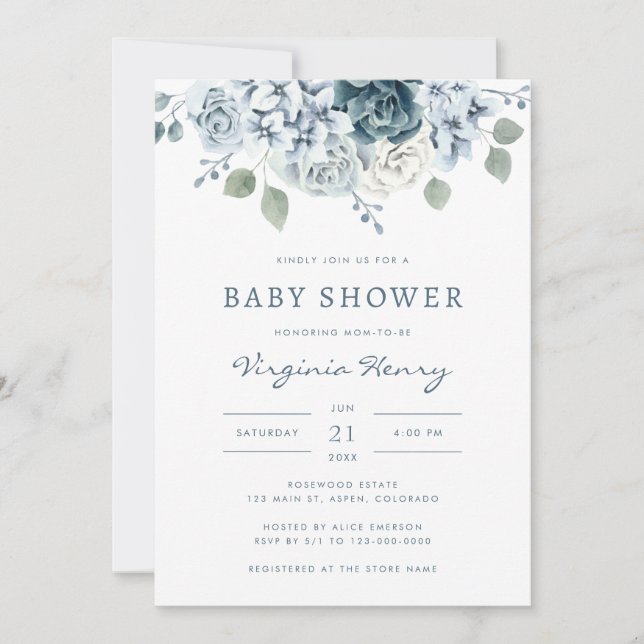 Dusty Blue Baby Shower Invitation (Front)