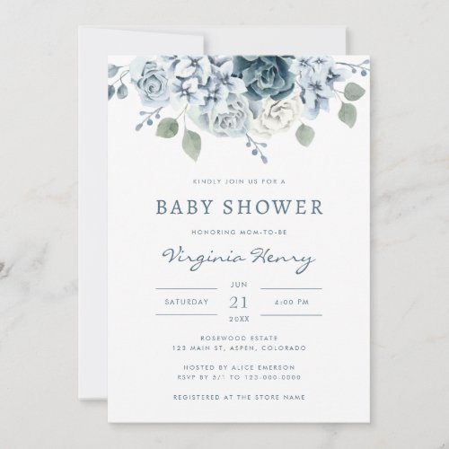 Dusty Blue Baby Shower Invitation