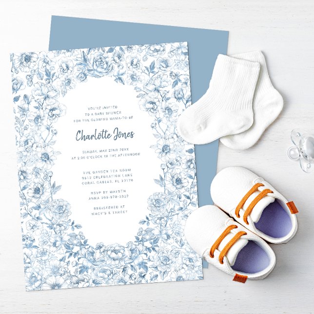 Dusty Blue Baby Shower Invitation Elegant Vintage (Dusty Blue Baby Shower Invitation)