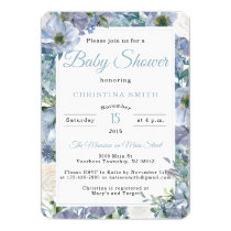 Dusty Blue Baby Shower Invitations with Florals