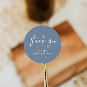 Dusty Blue Baby Shower Round Sticker Modern Boy