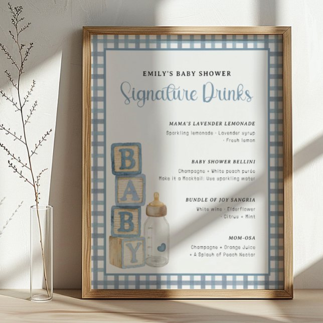 Dusty Blue Baby Shower Signature Drinks Sign  (Baby Shower Signature Drinks)