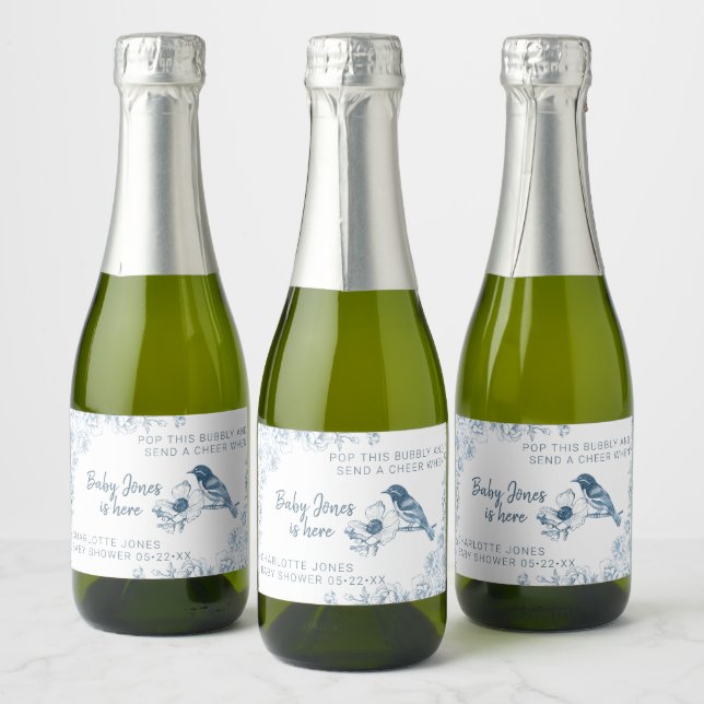 Dusty Blue Baby Shower Sparkling Wine Label (Bottles)