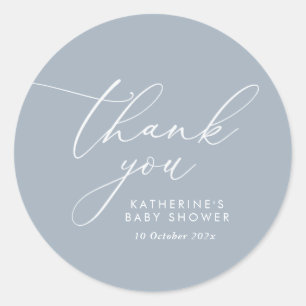 Dusty Blue Baby Shower Thank You Classic Round Sticker