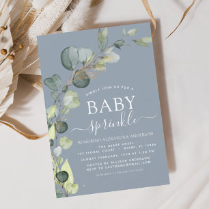 Dusty Blue Baby Sprinkle Shower Eucalyptus Invitation