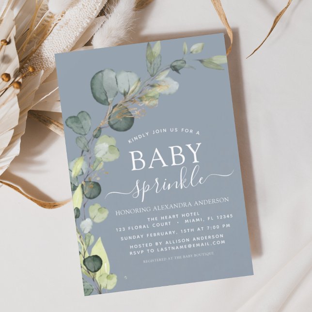 Dusty Blue Baby Sprinkle Shower Eucalyptus  Invitation (Creator Uploaded)