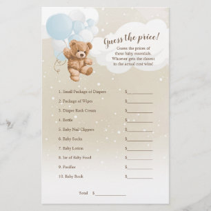 Dusty Blue Balloon Teddy Bear Guess The Price Game Flyer