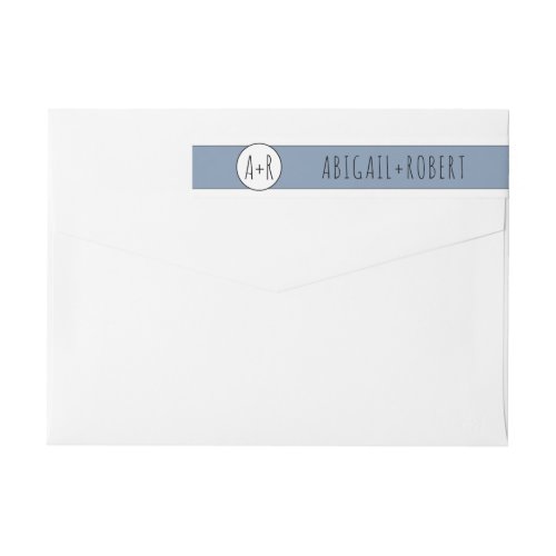 Dusty blue band and initials wedding wrap around label