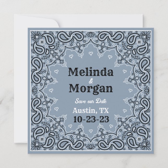 Dusty Blue Bandana Flat Save The Date Card (Front)