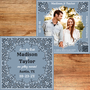 Dusty Blue Bandana Photo Flat Save The Date Card