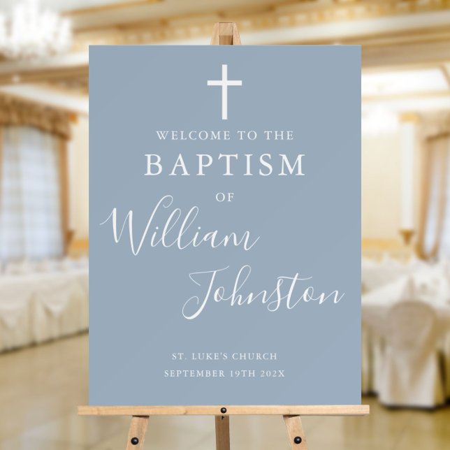 Dusty Blue Baptism Christening Welcome Sign (Dusty Blue Baptism Christening Welcome Sign)