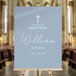Dusty Blue Baptism Christening Welcome Sign