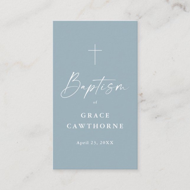 Dusty blue baptism favor tag (Front)