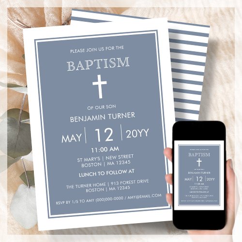 Dusty Blue Baptism Invitation