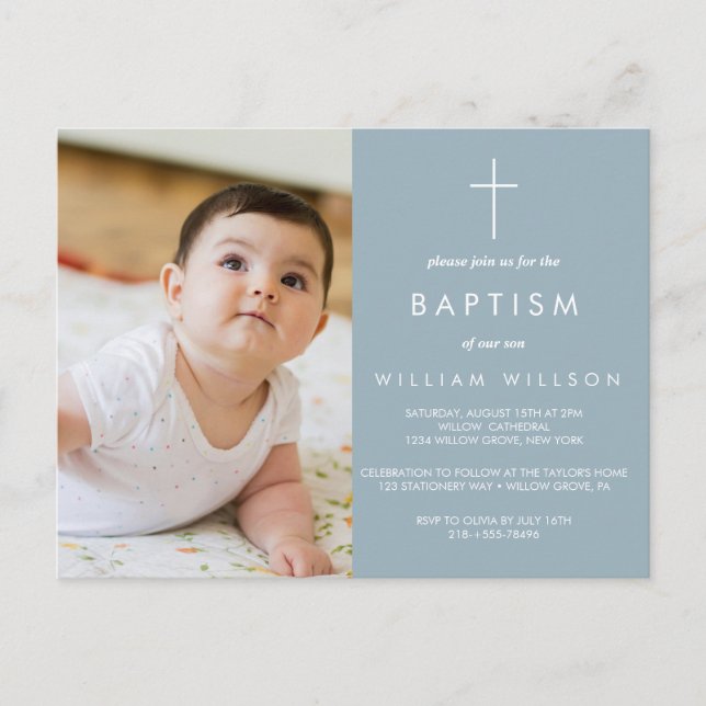 Dusty blue Baptism photo  Postcard (Front)