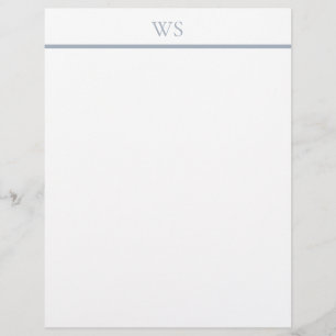 Dusty Blue Bar Monogram Letterhead Stationery