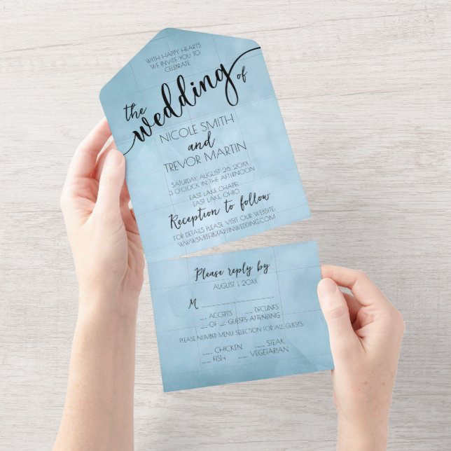 Dusty Blue Barely There Squares Wedding Texture All In One Invitation (Tearaway)