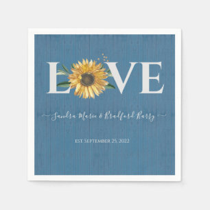 Dusty Blue Barn Wood, Golden Sunflower Wedding Napkins