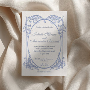 Dusty Blue Baroque Monogram Wedding Invitation