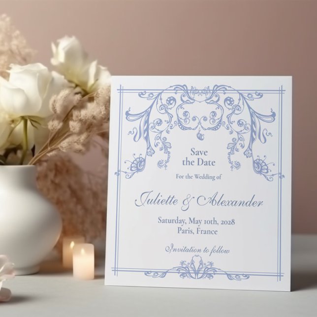 Dusty Blue Baroque Save the Date Card (Creator Uploaded)