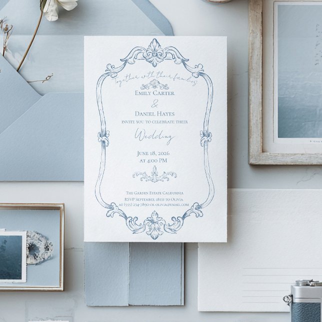  Dusty Blue Baroque Wedding Invitation (Creator Uploaded)