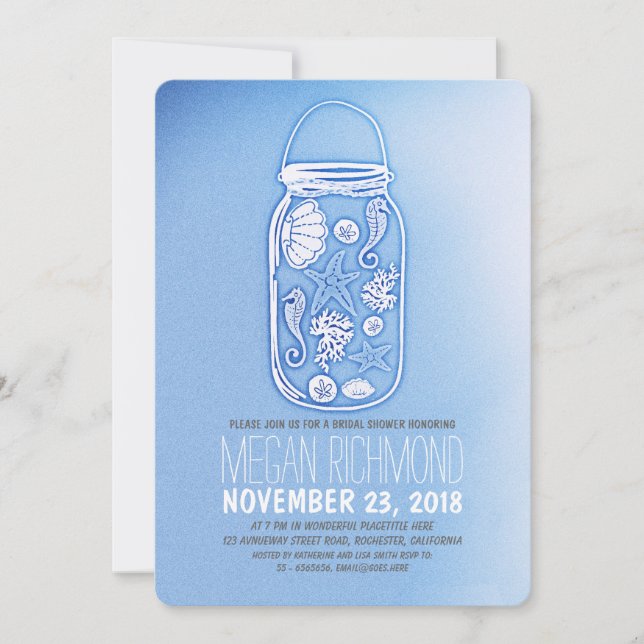 Dusty Blue Beach Bridal Shower Invitations (Front)