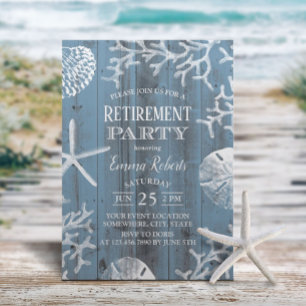 Dusty Blue Beach Coral Reef Starfish Retirement Invitation