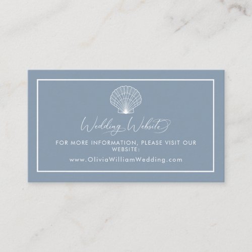 Dusty Blue Beach Seashell Wedding Website Enclosure Card