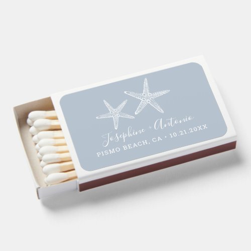 Dusty Blue Beach Starfish Wedding Favor Matchboxes