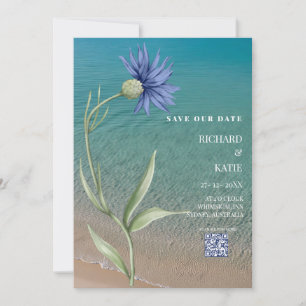 Dusty blue beach stylish Qr code wedding Invitation